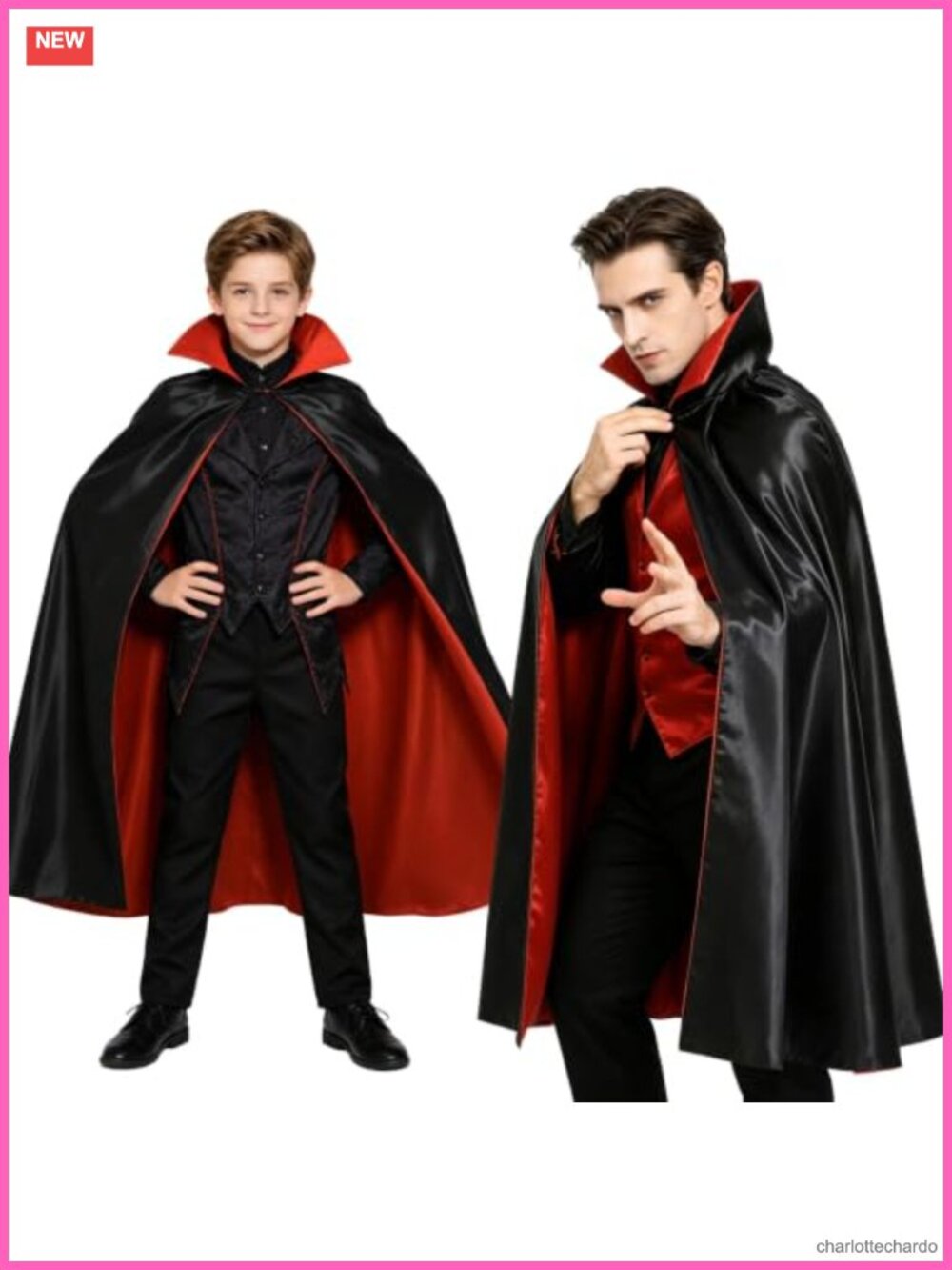 Reversible Double Sided Vampire Cape Convertible Collar Costume Cloak